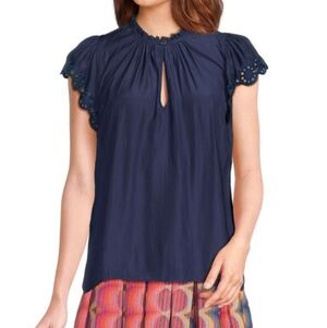Ramy Brook Hermine Short Sleeve Blouse Navy